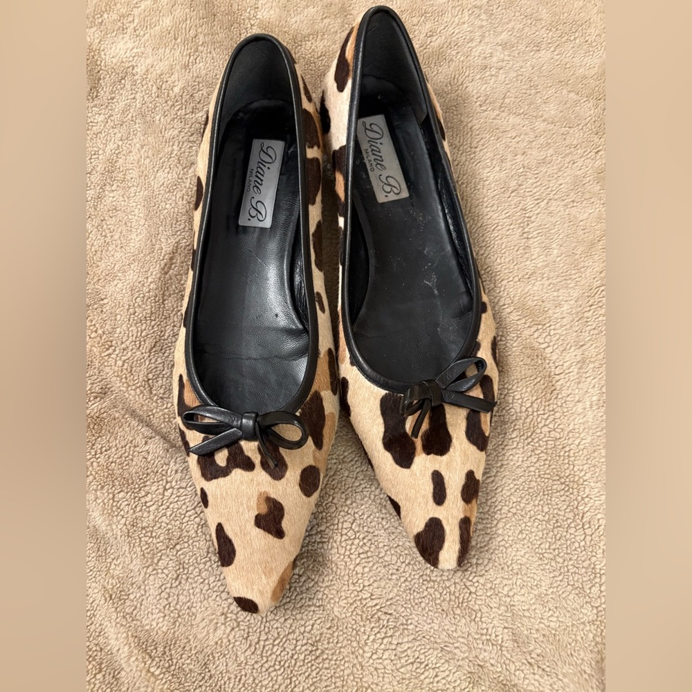 DIANE B. MILANO Pony Hair Cheetah Print Pointed Toe Flats Size 42 US Size 11